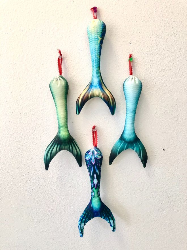 Icy Mermaid Tail Plush Hanging Christmas Ornament Set