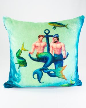 Two Mermen One Anchor Throw Pillow 22''