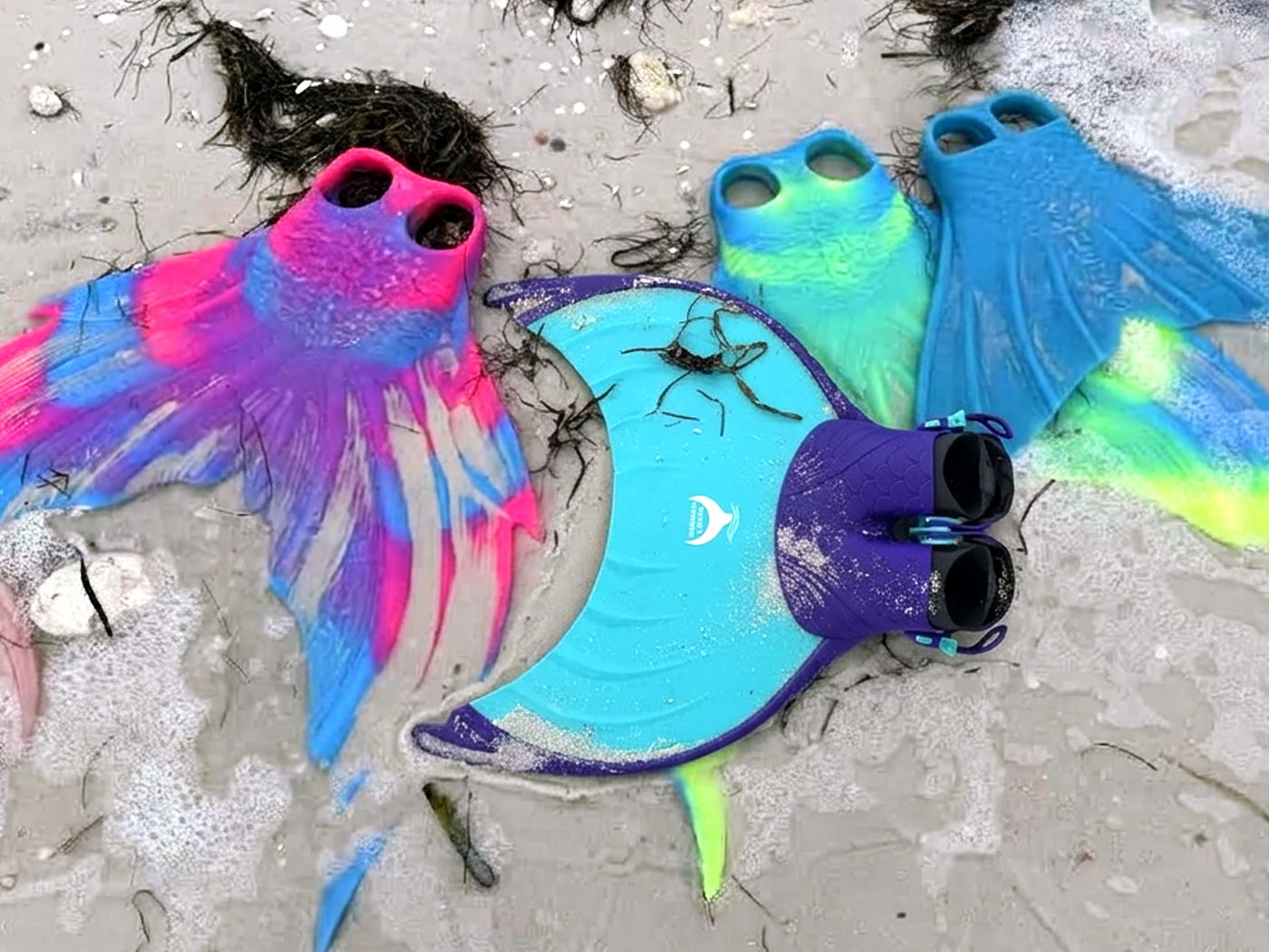 Mertailor mermaid monofins including Mermaid Linden and Fantasea Fins
